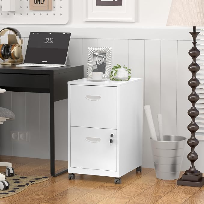 SteeLoong 2 Drawer File Cabinet,Metal Mobile File Cabinet with Lock White | Filing Cabinet with Wheel,Vertical File Cabinet for Home Office,Under Desk Rolling File Cabinets for Hanging Letter/A4