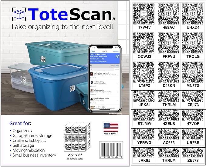 Intelligent QR Labels for Organization/Moving/Storage (45 Unique Labels, 2.5"x3")