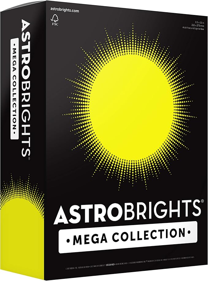 Astrobrights Mega Collection Colored Paper, Neon Yellow, 625 Sheets, 24 lb/89 gsm, 8.5" x 11" - MORE SHEETS! (91676)