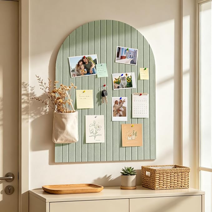 Markdang Large Arched Felt Bulletin Board 35" x 24", 6 Pack Cork Boards Alternative for Walls with 30 Pins, 40 Adhesive Tabs, Pin Board Tiles for Home Office Classroom Decor, Photos Display (Sage)