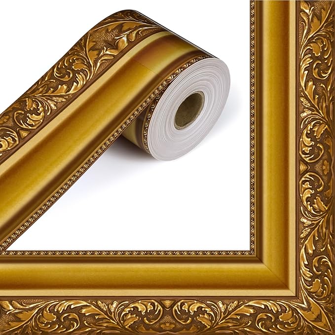 Outus 68FT Gold Frame Bulletin Board Border Die-Cut Straight Border Trim for Classroom Chalkboard, Picture Frames, Artworks, Walls, Mirrors & Office Decor, Classic Metallic Frame Molding(Vintage)