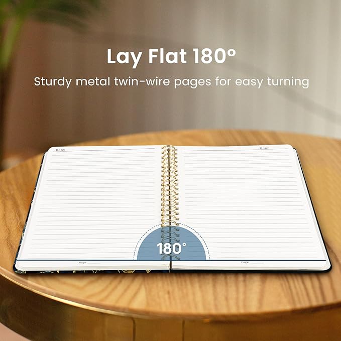 Taja Spiral Journal Notebook for Women, Pretty Hardcover Lined Notebook for Work & Note Taking, Aesthetic Cute Journal for Writing, 140 Pages, 5.8"x8.3", Luxe Peony
