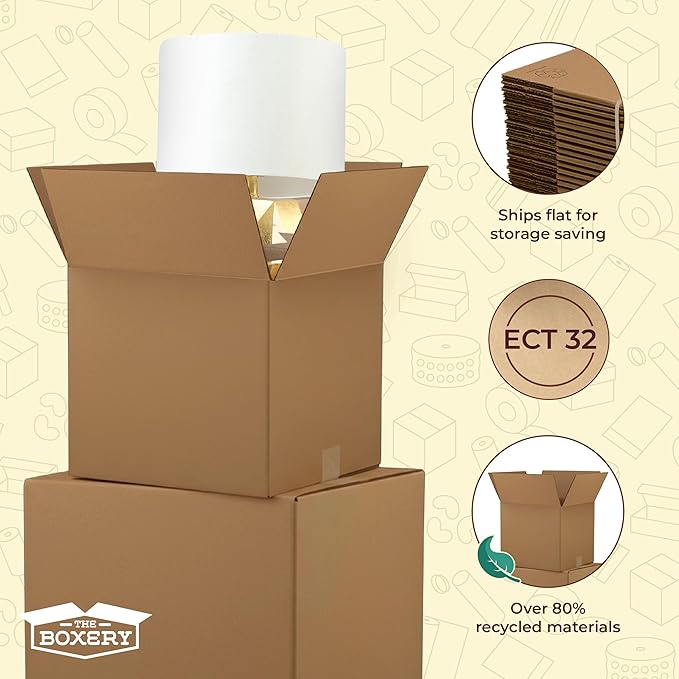 The Boxery Cube 11 x 11 x 11-inch Corrugated Cardboard Boxes, Medium | Pack of 25 for Shipping, Moving, and Storage, Curbside Recyclable, Strong Wholesale Bulk Boxes