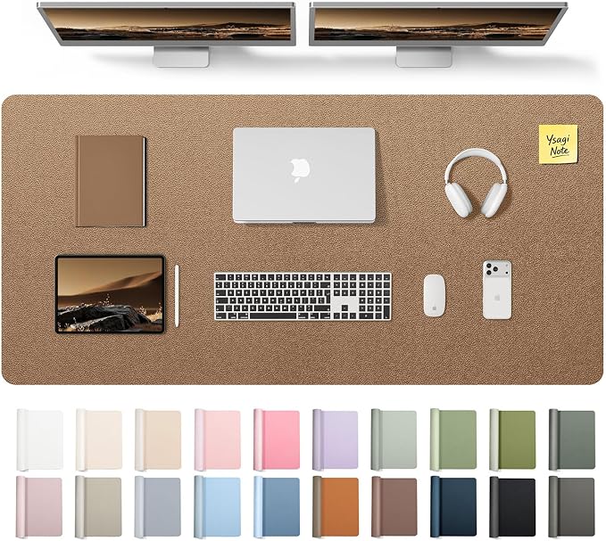 YSAGi Leather Desk Pad Protector, Office Desk Mat, Large Mouse Pad, Non-Slip PU Leather Desk Blotter, Laptop Desk Pad, Waterproof Desk Writing Pad for Office and Home (Shiny Bronze,55" x 24")