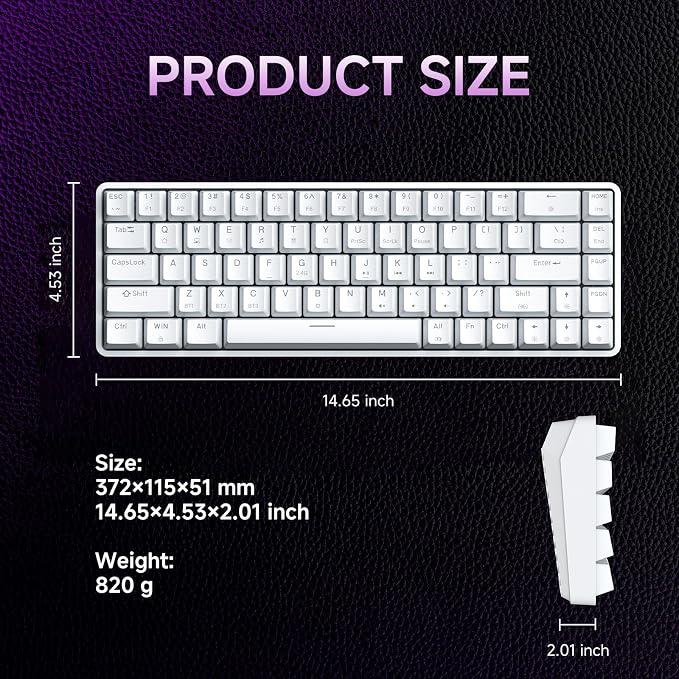 DIERYA DK68 60% Wireless Mechanical Gaming Keyboard, 3-Mode, Bluetooth 5.0/2.4G/USB-C, RGB Backlit, 68-Key Compact Mini for Windows, Mac, Linux - Linear Red Switch - White