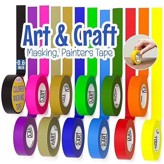 DEART 12 Pack Colored Masking Tape, 396 Ft x 0.6 inch Mini Colored Painters Tape for Arts & Crafts Labeling Coding Color Tape Rolls washi-Scale Colorful Artist Tapes Scrapbook Lab Tape