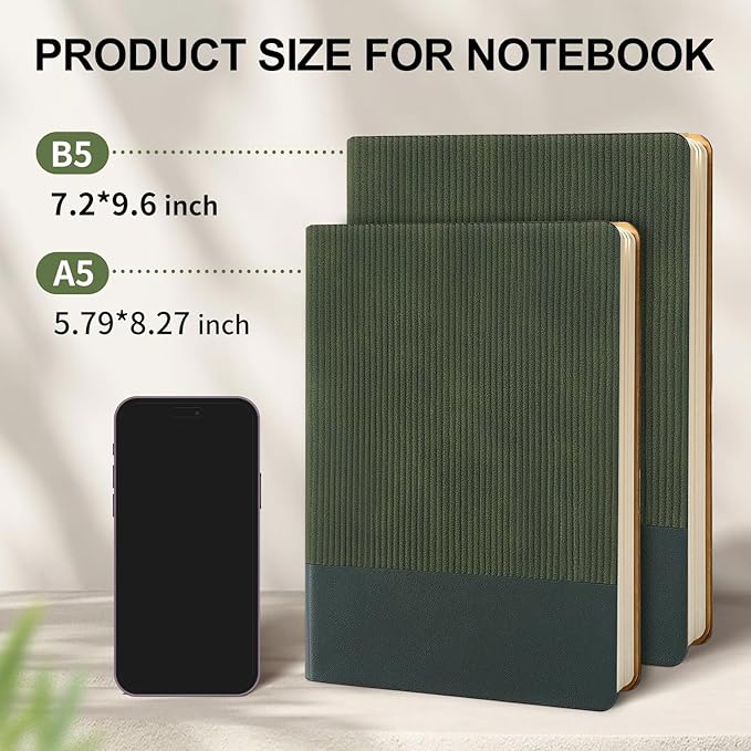 Lined Journal Notebook for Work College Ruled Note Book 5.79"x8.27"A5 PU Leather Daily Journaling 216 Pages for Women Men Writing Home School Supplies Business (Dark Green)