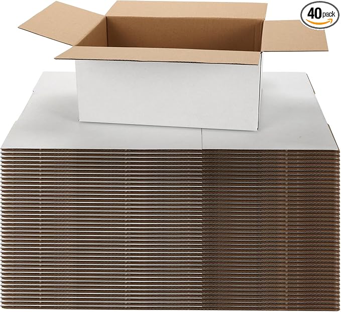 40 Pack Small Shipping Boxes 9X6X4 Inches | White Corrugated Cardboard, Box for Packaging Small Business Mailing Storage Moving, Easy Assemble