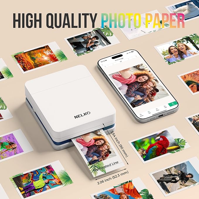 Nelko 52.3x90mm (2.06"x3.54") Premium Photo Paper, 20-Pack Genuine PP01 Pocket Printer Paper, Sticky Back Picture Paper, Compatible with Nelko PP01 Photo Printer, Easy to Peel Off, Little Leaf