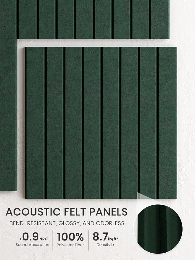 Bumusty 48"x 36" Large Felt Bulletin Board Tiles, Pine Green | 12-Pack Cork Board Alternative, Wall Decor, 30 Pushpins, 60 Adhesive Tabs, Vision Board, Office, Classroom, Home, Dorm