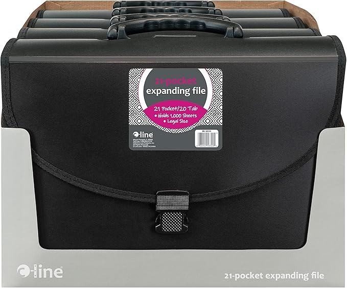 C-Line 21-Pocket Poly Expanding File with Handle, Includes Tabs, Locking Closure, Legal Size, Black (58320), Traditional (Pack of 4)