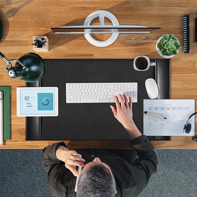 Leather Desk Pad Protector with Side Rails, Executive Office Desk Mat for Home Workspace, Writing Surface, Mouse & Keyboard Pad, Elegant Gift for Men Dad Husband(Black,30 x 18 Inch)