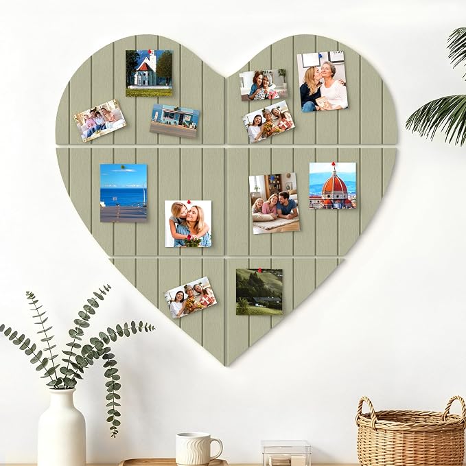 Heart-Shaped Felt Bulletin Board 29"x29", 6 Felt Tiles with, Green | Photo Display Memo Board for Office Home, Felt Pin Board with Adhesive Tiles and Pins for Notes, Photos and Artwork