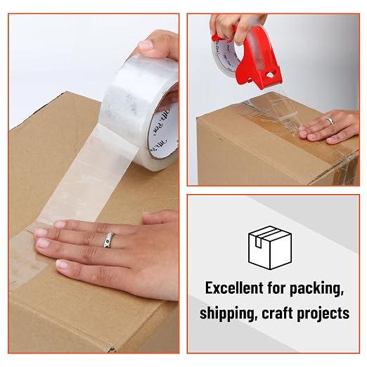 Mr. Pen- 3 Rolls Packing Tape with Dispenser, 2” Wide, 50 Yards, Clear Packing Tape Heavy Duty for Mailing, Moving Boxes and Packaging