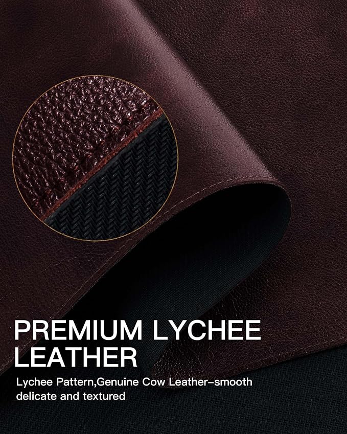 YSAGi Genuine Leather Desk Mat, 35.4"x17" Office Desk Pad, Thick Desk Pad Mat with Stitched Line, Non-Slip Desk Mat with Rubber Base (Red Brown, 35.4"x17")