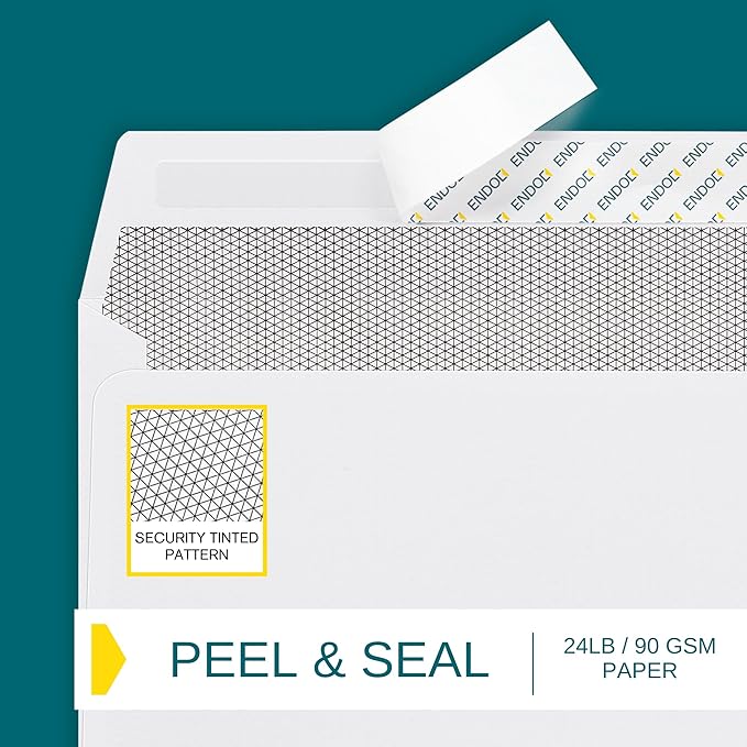 #9 Envelopes Self Seal - 100 Pack - Security Tinted 3 7/8" x 8 7/8" Business Envelopes Peel & Seal - Mailing Envelopes Letter Size - Legal Envelopes for Invoices, Statements - 24lb Plain Envelopes