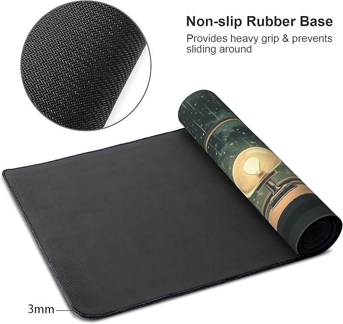 Anime Black Cat Gaming Mouse Pad, Forest Green Mystical Desk Mat with Anti-Slip Base & Stitched Edges, Office & Home Desk Decor for Women, 35.4" x 15.7" in Computer Desktop Mat