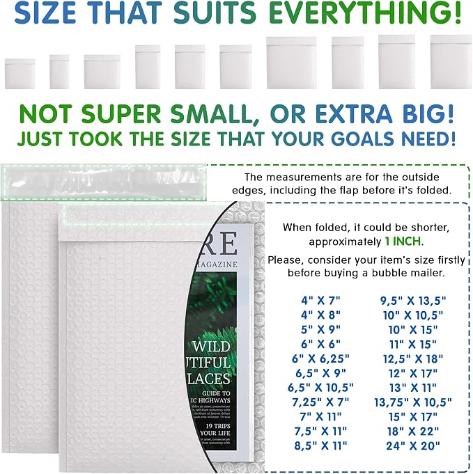 Poly Bubble Mailers, 12.5 x 18 Inch White Padded Mailers, Self Seal Shipping Envelopes, Lightweight Poly Mailer Bags, Waterproof Mailing Bags, Pack of 50