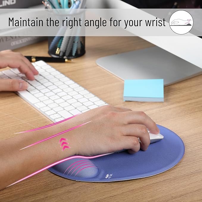 Mr. Pen- Ergonomic Mouse Pad with Wrist Rest, Dusky Blue-Purple Breathable Fabric with Memory Foam Cushion, Non-Slip Rubber Base, Gel Mouse Pad with Wrist Support