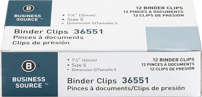Business Source Medium Binder Clips, Fold-back, 0.63" Capacity, Steel, 12 Count