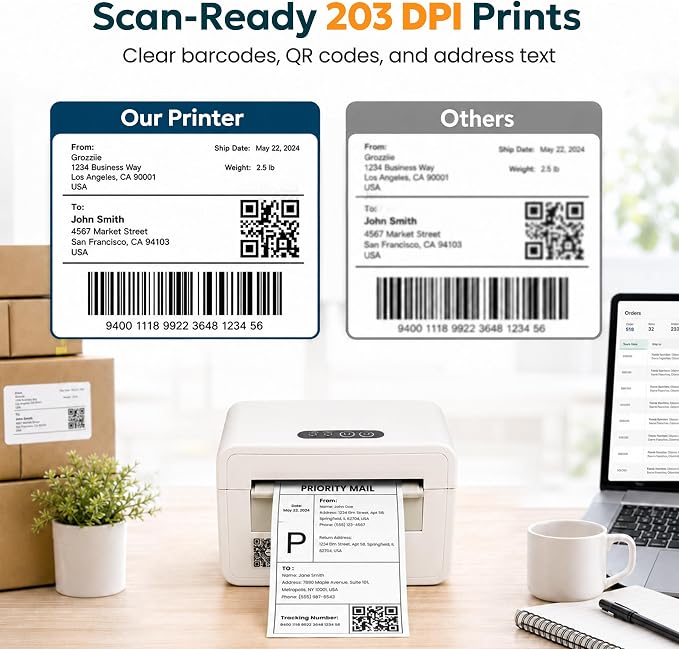 Bluetooth Shipping Label Printer, 4X6 Wireless Label Printer, USB Shipping Label Maker for Small Business, Compatible with iPhone, Android, Windows & Mac (White-1)