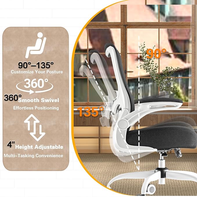 Ergonomic Office Chair for Long Hours, Adjustable Padded Lumbar Support for Lower Back Relief, 330 lb Capacity, Comfortable Computer Desk Chair for Home Office, Work & Study