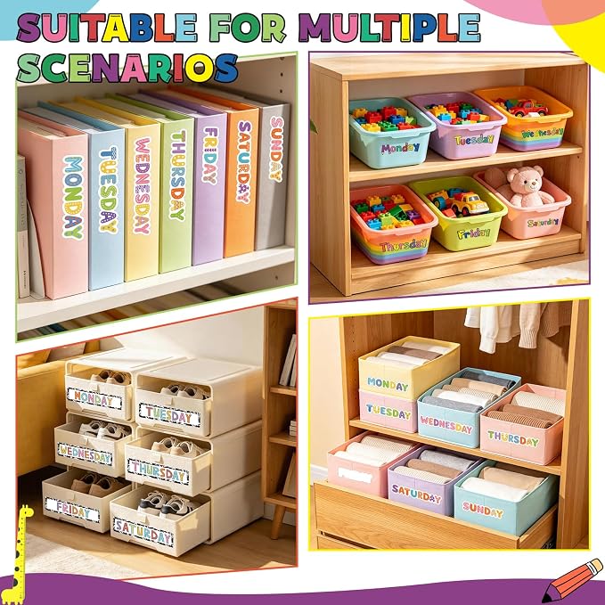 42 PCS Days of The Week Stickers for Drawers and Clothes Organizer | Plastic,Colorful,Monday Through Sunday Labels,Day Labels for Organizer Planner Whiteboard Decals Teacher Classroom