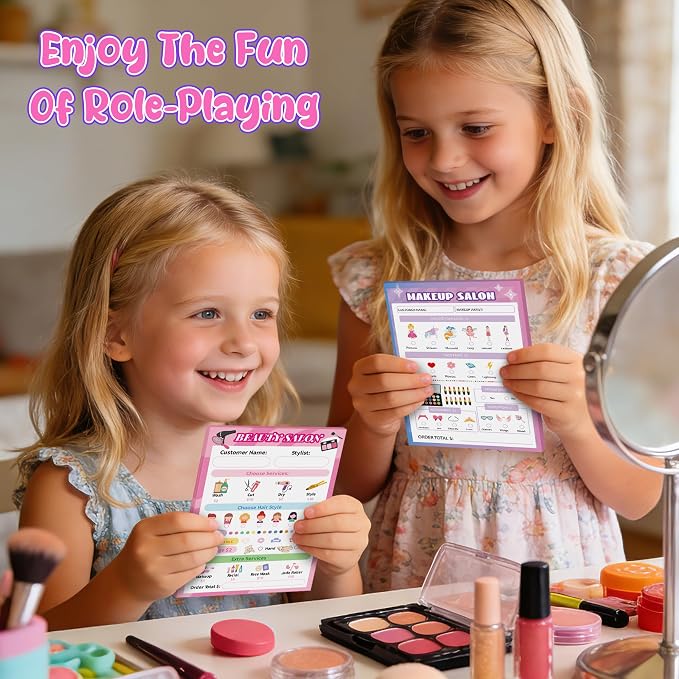 TICIAGA Kids Pretend Play Notepads - 10PCS Pink 4x6 In Playtime Pad Included Bakery Nail Salon Vet Doctor Visit Coffee Notepad 30 Page Pretend Notebook Imaginative Role for Toddler Kid Play Game, Girl