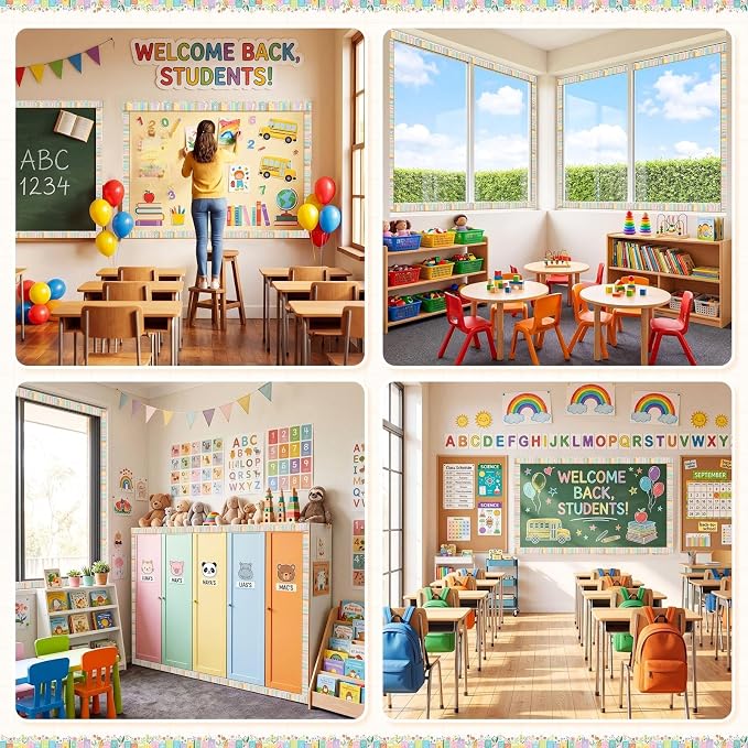 32.8 Ft Bookshelf Bulletin Board Borders Wildflower Scalloped Trim | Classroom Library Decoration by Teachers, Back to School Bulletin Trim, Colorful Book Design in Reading Corner Party