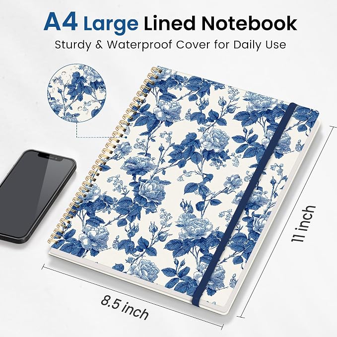 Large Spiral Lined Journal for Women and Men, Notebook for Work | Porcelain Rose 8.5" x 11" Notebooks for Note taking, Writing & Journaling, College Ruled Pages, Plastic Cover