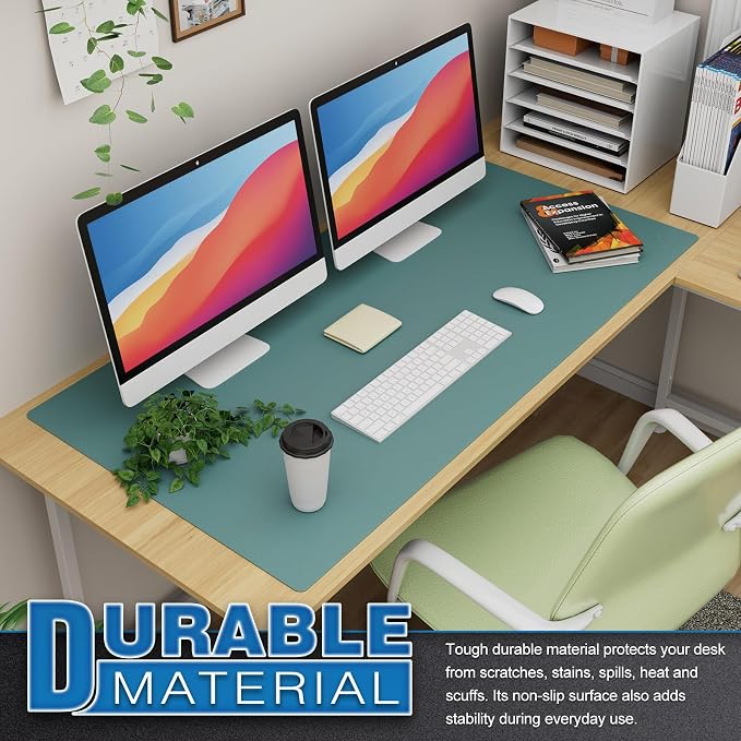 K KNODEL Extra Large Desk Mat, Leather Mouse Pad (47.2"x23.6", Green) | Desk Pad, Keyboard Pad, Computer and Laptop Mat, Desktop Protector and Cover, Writing Pad and Blotter for Home Office