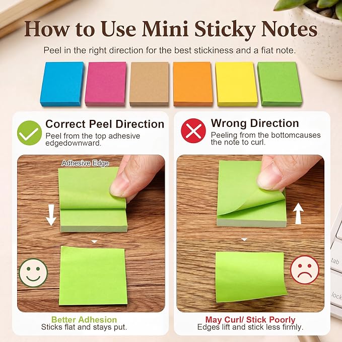 Fainne 120 Pads Sticky Notes Bulk 1.5x2,Simple Style,Bright Color,120 Pads | Bulk Mini Posted Pads, 50 Sheets Each, Self Stick Memo Paper for Office School Notebook, Bright Assorted Colors
