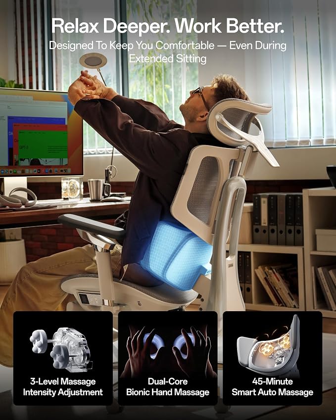 Hbada X7 Smart Ergonomic Chair, Office Chair, with Fully Automated Lumbar Tracking, 4D Adjustable Headrest, 720° Adjustable Armrests, Swivel, Grey