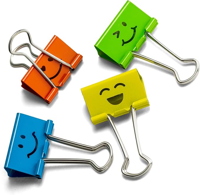 Officemate Smiling Face Binder Clips, Medium, Assorted Colors 36 Pcs, Paper Clamps for Office,Teacher Gifts, School and Home (31095) (Pack of 6)
