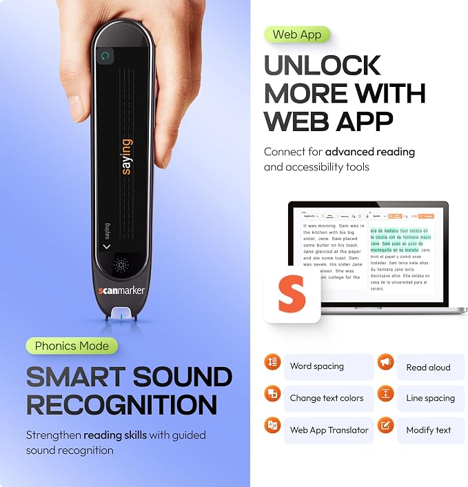 Scanmarker Max Back to School Supply Bundle Reading Pen + Phonics Cards | Designed for Classroom Support with Phonics Assistance, Lock Function and Assistive Web App
