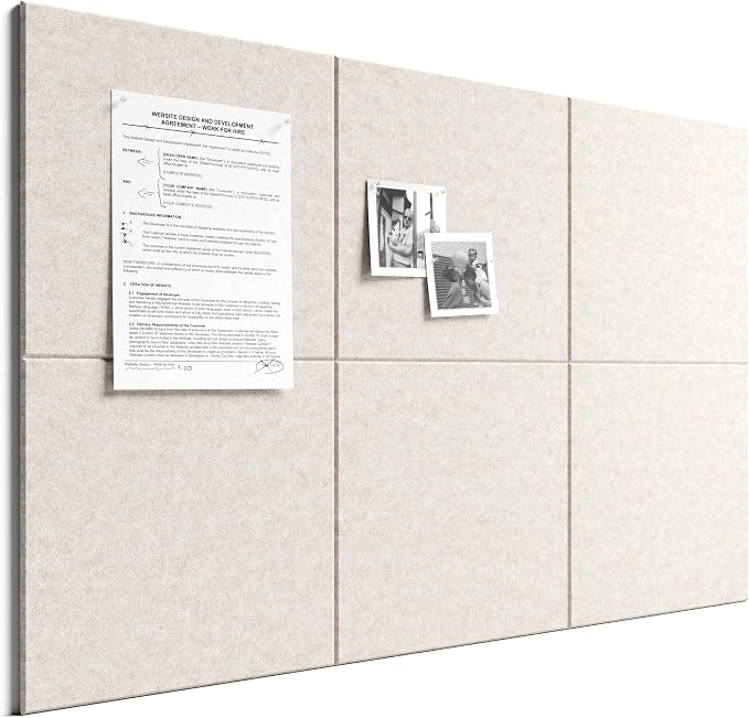 Bumusty 36"x 24" Large Felt Bulletin Board Tiles, Oatmeal | 6-Pack Cork Board Alternative, Wall Decor, 30 Pushpins, 30 Adhesive Tabs, Vision Board, Office, Classroom, Home, Dorm