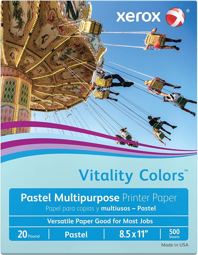 Xerox® Vitality Colors™ Multipurpose Printer Paper, Letter Paper Size, 20 Lb, 30% Recycled, Blue, Ream Of 500 Sheets