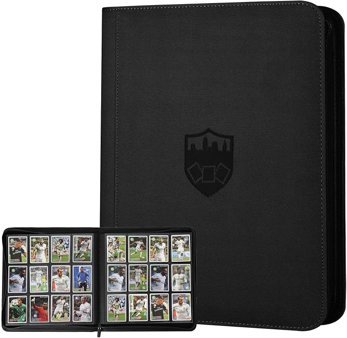 12 Pocket Ringless Side Loading Trading Card Binder, 720 Cards PU Fixed Page Zipper Card Album for TCG Sports Game Cards, Not Fit Top Loaders (Black)