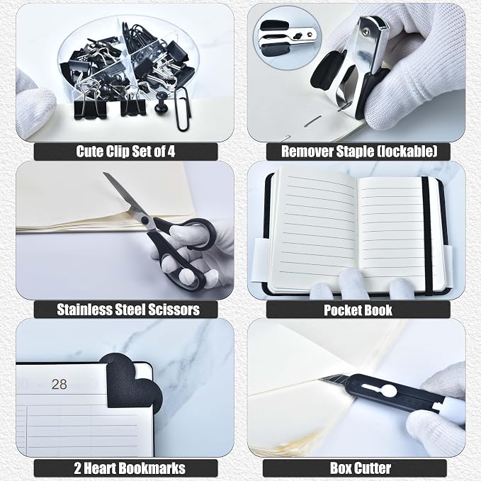 Black Desk Accessories, 24Pcs Office Supplies and Desk Organizers, with Tape Dispenser, Stapler, Staple Remover, Ect, Gift Box Packaging