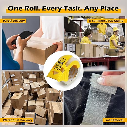 Clear Heavy Duty Packing Tape with Dispenser for Packing Shipping Moving and Warehouses, 2.68 mil Thick, 1.88 in x 66 yd, 6 Pack