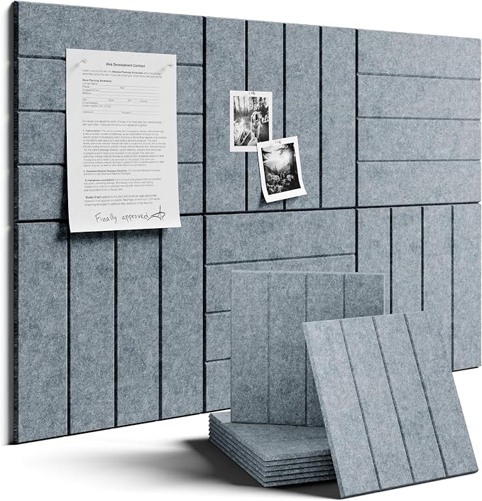 Fluxynara Felt Bulletin Board & Cork Board Alternative, Blue Gray | 36" x 24" Pin board, Removable Adhesive Tabs, Easy Install Without Wall Damage, For Home Office Decor