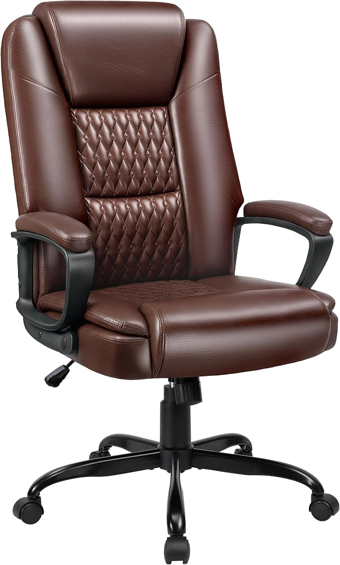 Office Chair, High Back Ergonomic Home Office Desk Chairs with Lumbar Support, Adjustable Big and Tall Computer Chair, 360° Swivel, PU Leather, Brown