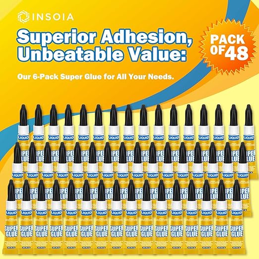 Super Glue Liquid Clear, 48 X 3g All Purpose Strong Adhesive Ca Glue Cyanoacrylate Quick Dry Instant Glue for Plastic, Metal, Ceramic, Shoe, Wood, Leather, Model, Rhinestone, Jewelry and DIY Crafts