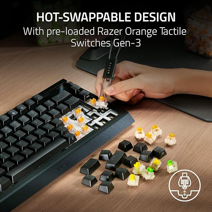 Razer BlackWidow V4 Pro 75% Wireless Gaming Keyboard: OLED Display - True 4K Hz Wireless - Bluetooth - Hot Swappable - Orange Tactile Switches - Command Dial - Snap Tap - Chroma RGB - Wrist Rest