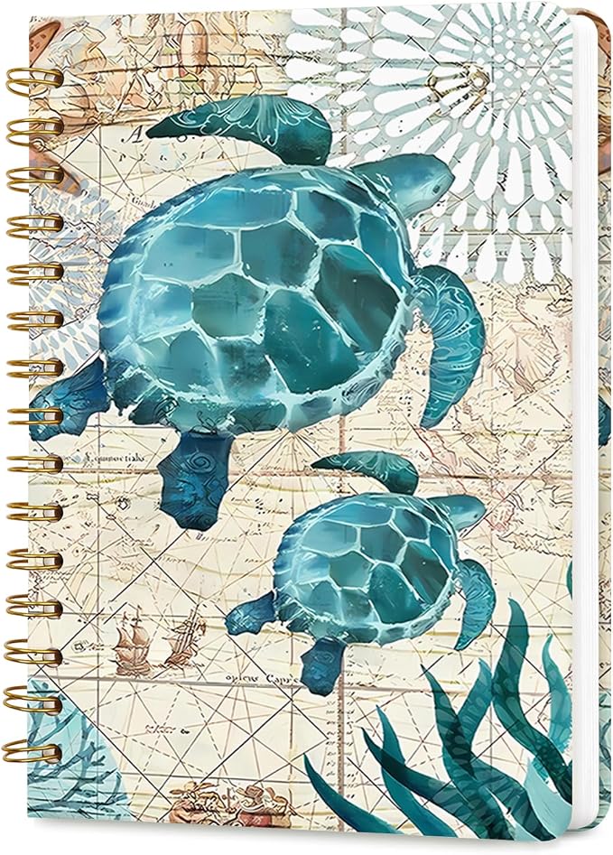 Lined Spiral Journal Notebook for Work A5, 160 Pages, Turtle | College Ruled Spiral Journal for Women, Hardcover with Elegant Design for Note-Taking, 5.5 * 8.25 inch
