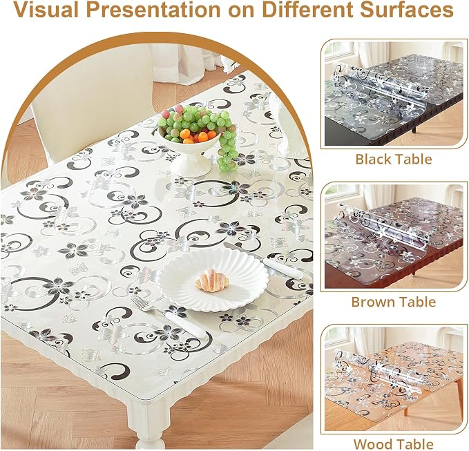 LovePads Floral Table Cover Protector 36 x 72 Inch, 1.5mm Thick Plastic Mat | Non-slip Waterproof PVC Table Protector, Cut to Size, Spill-Stain-Scratch Proof, Fits Kitchen, Dining Table, Dresser, Desk