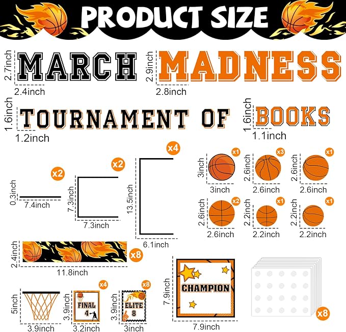 Basketball Tournament Bracket Bulletin Board Set Madness Basketball Tournament of Books Classroom Decoration Reading Themed Paper Cutouts for Back to School Bulletin Board Nursery Door Decor Supplies