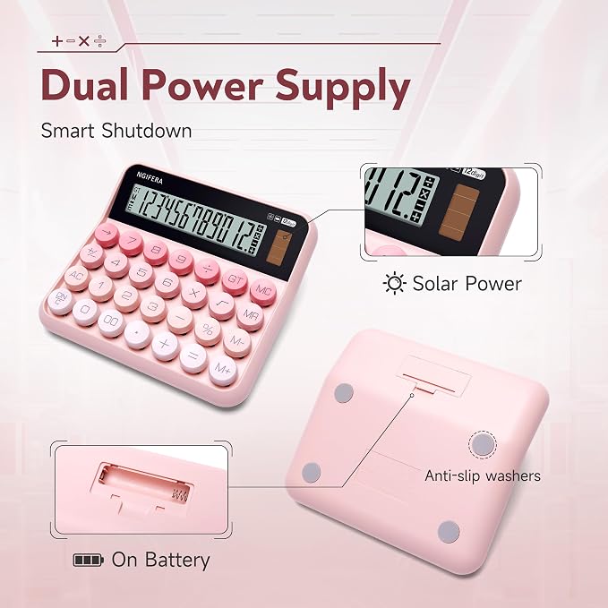 Desktop Calculator, 12 Digit HD Display with% Key | Real Mechanical Switch Keypad, Great for Office, School, or Home