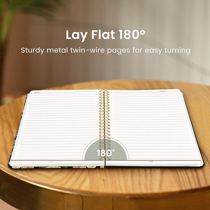 Taja Spiral Journal Notebook for Women, Pretty Hardcover Lined Notebook for Work & Note Taking, Aesthetic Cute Journal for Writing, 140 Pages, 5.8"x8.3", Dark Botanica