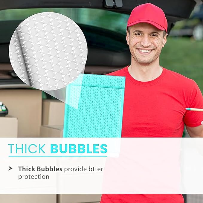 Aqua Teal Bubble Mailers 6x10, Self Seal Poly Padded Envelopes #0, 250 Pack | Fits Cards, CDs & Small Items,No Tape Needed,Cushioned Protection,Water-Resistant Poly,Bulk Pack for Small Business
